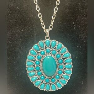 Large Navajo Style faux turquoise medallion necklace